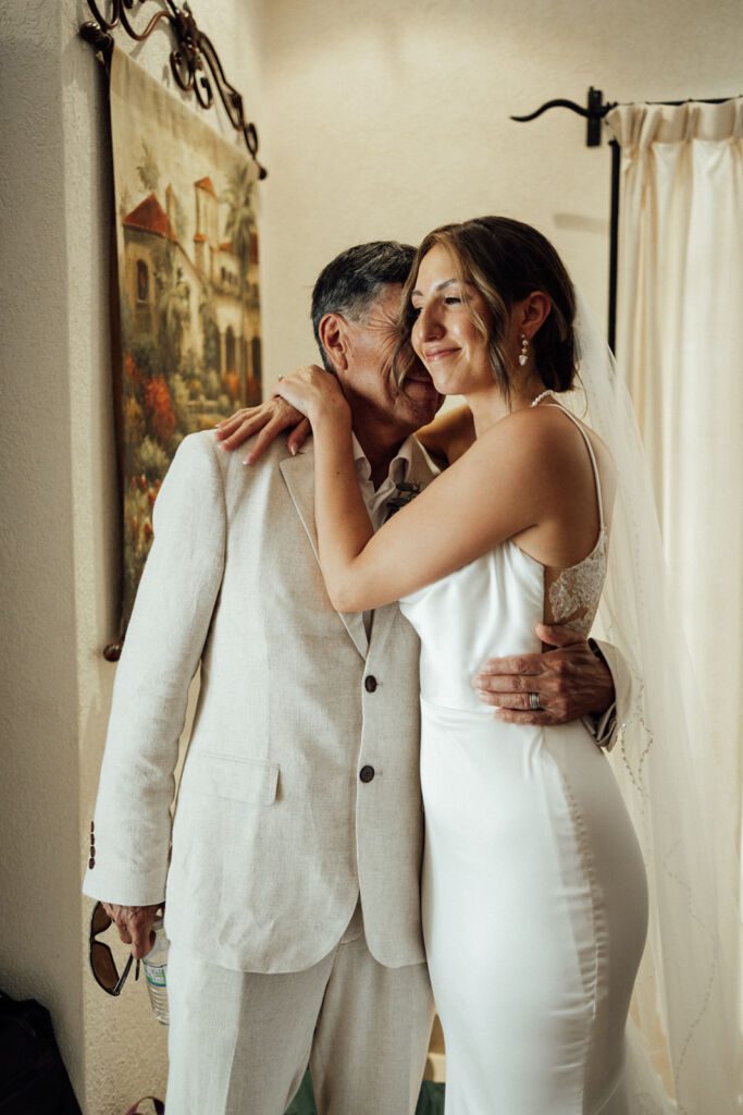 Loose updo by Sarah Garnier at Villa La Joya Wedding in Riviera Maya, Mexico. 